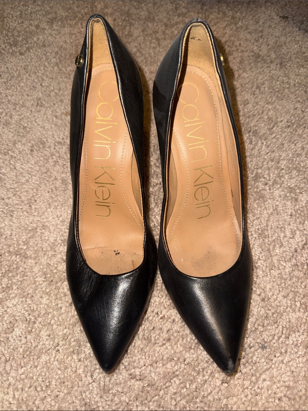 Calvin Klein Black Pointed Toe Leather Pumps